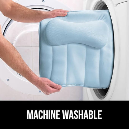 GORILLA GRIP Bath Pillow for Tub with Powerful Suction Cups, Headrest Pillows for Neck and Back Support, Machine Wash, Bathtub and Hot Tub Accessories, Relaxing Gift Essentials for Women, Spa Blue