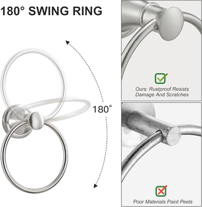BESy Brushed Nickel Bathroom Hand Towel Ring Towel Holder, Rustproof Wall Mounted Bathroom Hardware Accessory SUS 304 Stainless Steel Towel Rack