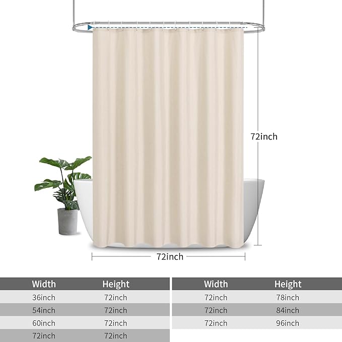 2-in-1 Waterproof Fabric Shower Curtain or Liner,Linen Textured,Breathable TPU & Washable Bathroom Shower Curtain Set with 12 Plastic Hooks,Modern,72"x72" Cream