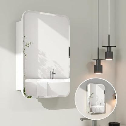 Rectangle Medicine Cabinet with Beveled Edge Mirror, No-Assembly Bathroom Wall Cabinet with Mirror, Adjustable Shelves, Tissue Slot, Recessed or Surface Mount (24" H x 16" W)