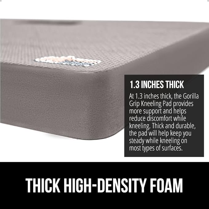 GORILLA GRIP Extra Thick Patent Pending Soft Foam Kneeling Pad, Supportive Large Cushion Knee Pads for Gardening, Baby Bath Time, Dirt and Water Resistant, Workout and Garden Supplies, 17.5x11, Gray