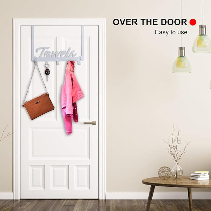 2 Pack Over The Door Hooks, Towel Rack for Bathroom Towel Holder for Hanging Heavy Duty,Over Door Hanger with 10 Coat Hooks for Bedroom Bathroom Kitchen, Silver