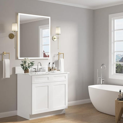 ROOMTEC Bathroom Cabinet, 36'' Free Standing Single Bathroom Vanity with 2 False Drawers and 2 Doors,Morden Bathroom Sink Vanity Storage Cabinet, Shaker White