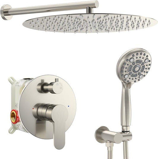 SR SUN RISE Shower Faucet - 16 Inch Multifunctional High Pressure Shower Head System with Handheld Shower Head Fixtures - Valve Included - Brushed Nickel