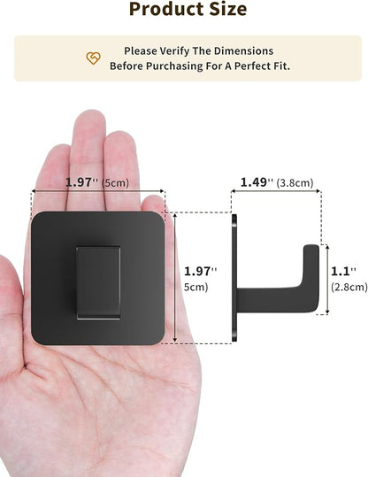 Square Self Adhesive Towel Hooks - 4 Pack Matte Black Metal Hooks, Right-Angle Design for Towels, Robes & Hats, Organize Bathroom, Kitchen, Entryway, Doors, Cabinets on Smooth Surfaces