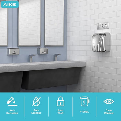 AIKE AK1005 Commercial Soap Dispenser – 37oz Capacity, Polished Stainless Steel Surface Mount