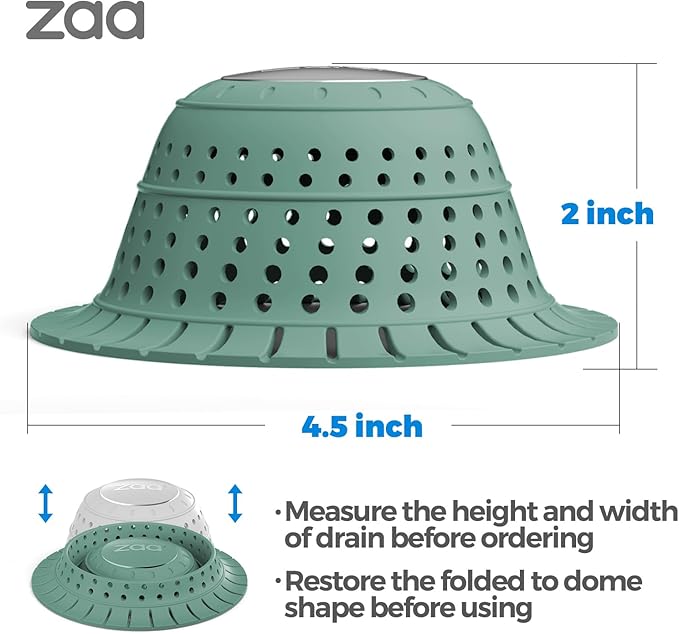 zaa Bathtub Drain Hair Catcher Green Silicone Collapsible Drain Protector for Pop-Up and Regular Drains of Shower Bathtub Tub Bathroom Sink