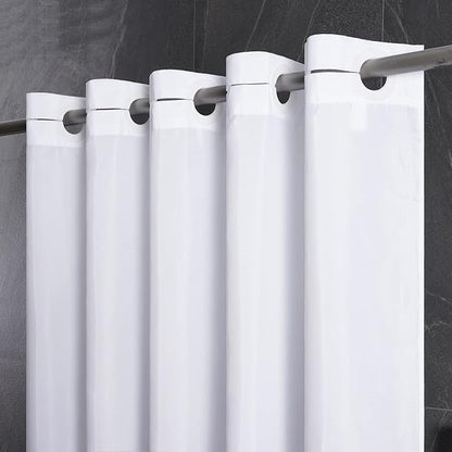 Furlinic White No Hook Small Stall Shower Curtain 48x78 Inch,Half Narrow Size Polyester Fabric Bathroom Curtains with 6 Plastic Split Grommets,Hotel Quality Waterproof Washable Bath Curtain