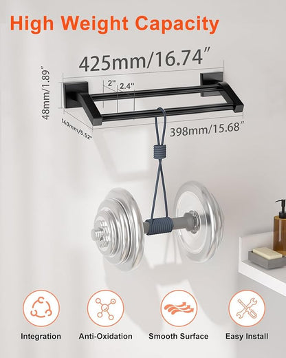 Alise Double Bath Towel Bars Towel Racks for Bathroom,Wall Mount Towel Holder Heavy Duty 16-Inch Towel Hanger Rail,SUS304 Stainless Steel Matte Black