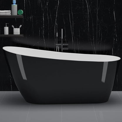 Freestanding Bathtubs 67 inch Black and White Acrylic Free Standing Bath Tub with Integrated Overflow, Luxury Soaking Tub for Relaxing Home Bathroom
