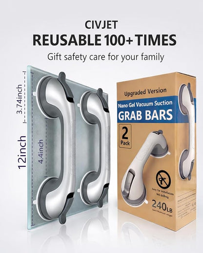 2 Pack Grab Bars for Bathtubs and Showers, Shower Handles for Elderly Seniors bar Safety 500 lbs Walls Handicap Heavy Duty Holder Hooks to Lift Large Tile Glass Suction Cups Tool