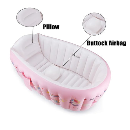 PandaEar Baby Inflatable Bathtub, Portable Travel Baby Infant Bath Tub Toddler Bathtub with Air Pump, Foldable Non-Slip Shower Basin Mini Air Swimming Pool for Newborn (Pink Unicorn)
