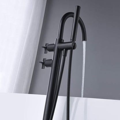 Freestanding Bathtub Faucet Tub Filler Black Floor Mount Brass Faucets with Hand Shower