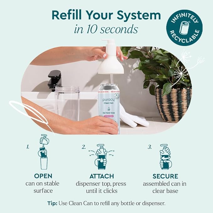 Puracy Gel Hand Soap Clean Can Starter Set - Plant-Powered Natural Hand Soap As Seen on TikTok, Non-Toxic, Sulfate-Free Liquid Gel Handwash (Lavender & Vanilla, 14.4 fl oz)