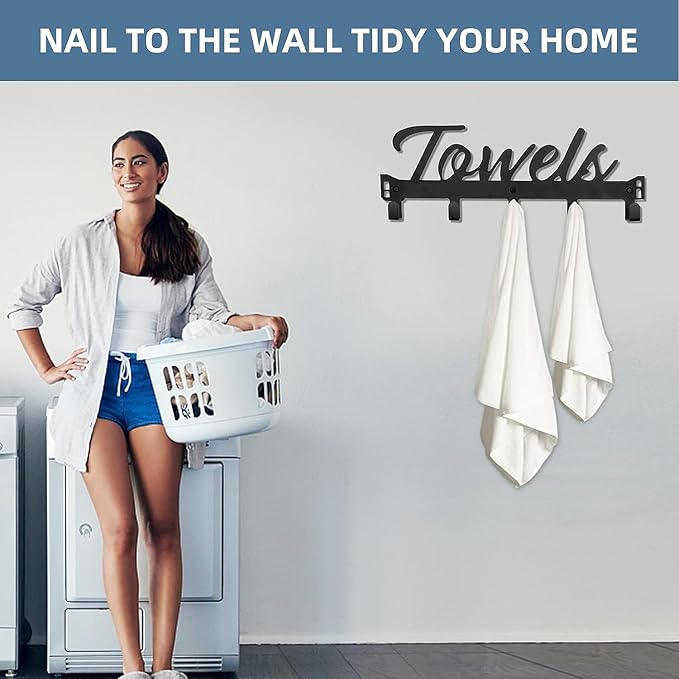 Over The Door Hooks - Heavy Duty Towel Rack with 5 Coat Hooks for Bedroom Kitchen, Gold Bathroom Decor