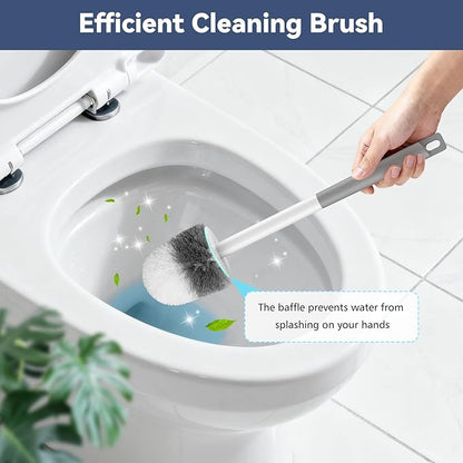 Toilet Brushes, 2 Pack Toilet Brush and Holder Set with Nylon Bristles Toilet Bowl Brush Compact Hidden Scrubber Brushes for Bathroom Deep Cleaning, Grey & White