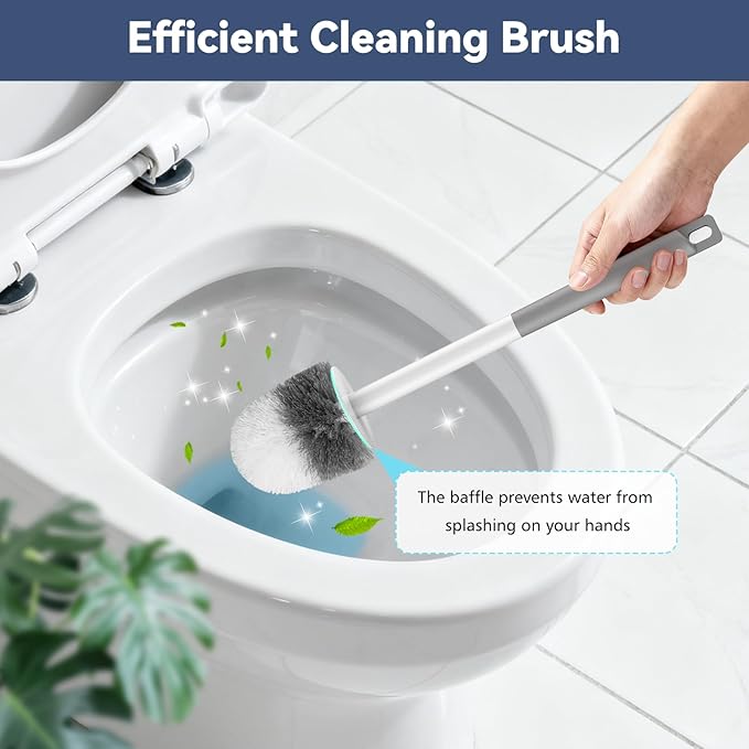 Toilet Brush, 3 Pack Toilet Brush and Holder Set with Nylon Bristles Toilet Bowl Brush Compact Hidden Scrubber Brushes for Bathroom Deep Cleaning, Grey & White