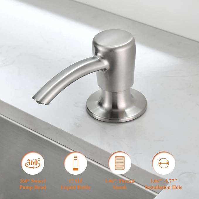 Soap Dispenser, Kitchen Sink Soap Dispenser, Build in Sink Soap Dispenser, Lotion Dispenser, Brushed Nickel RULIA RB2005