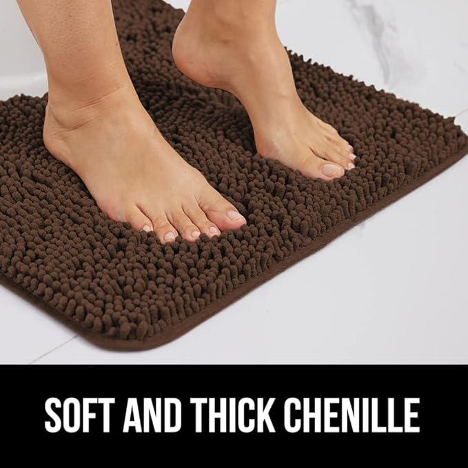 GORILLA GRIP Bath Rug Mat 30x20, Thick Soft Absorbent Chenille, Quick Dry Microfiber Mats, Rubber Backing Washable Shower Floor Rugs, Bathmat Runner, US Designed Bathroom Home Decor Accessories Brown