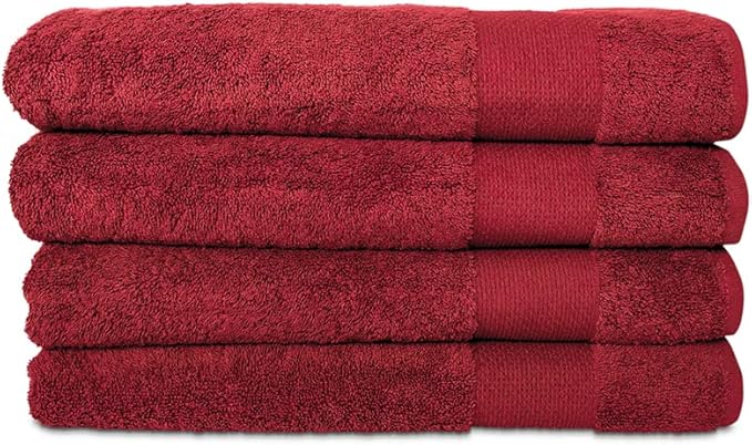 Hencely Premium Bath Towel Set of 4-28x58 Inches - High Absorbency, Quick Drying - 100% Soft Turkish Cotton Towels - Ideal for Home, Bathroom, Hotel, Spa, and Gym - Red
