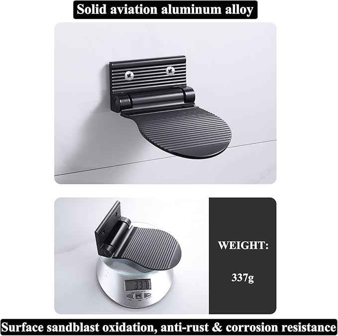 Shower Foot Rest, Shaving & Washing Foot Rest, Heavy Duty Aluminum Alloy Shaving Shelf Fold-Up for Shaving Legs (Black)