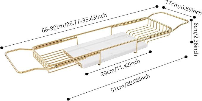 Bath Tub Tray Expandable Bathtub Tray 26.77-35.43 in, Bathtub Trays with Marble Board Bath Trays for Tub Luxury Bathtubs & Bathroom Accessories for Relaxing Spa,Suitable for Bathtubs Gold