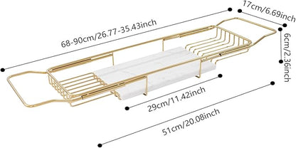 Bath Tub Tray Expandable Bathtub Tray 26.77-35.43 in, Bathtub Trays with Marble Board Bath Trays for Tub Luxury Bathtubs & Bathroom Accessories for Relaxing Spa,Suitable for Bathtubs Gold