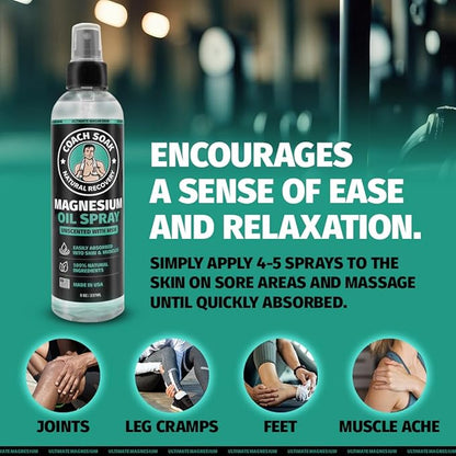 Coach Soak Magnesium Bath Soak Bundle - Bath Flakes with Peppermint & Vitamin C, Oil Spray & Cooling Lotion with MSM - (3 Pack) - Cooling Peppermint