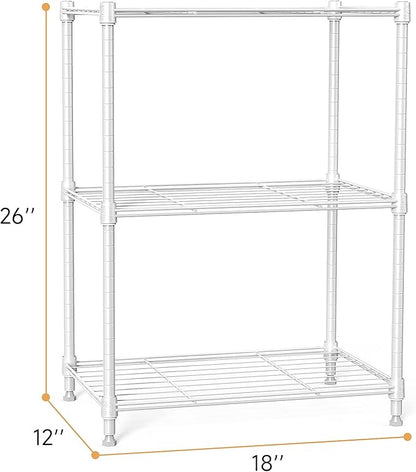 IZEUK 3 Tier Shelf, Heavy Duty Steel Wire Shelving Unit for Home, Kitchen, Laundry Room Organization, Office Storage Rack (17.7" W x 11.8" D x 26.3" H, 450LBS, White)