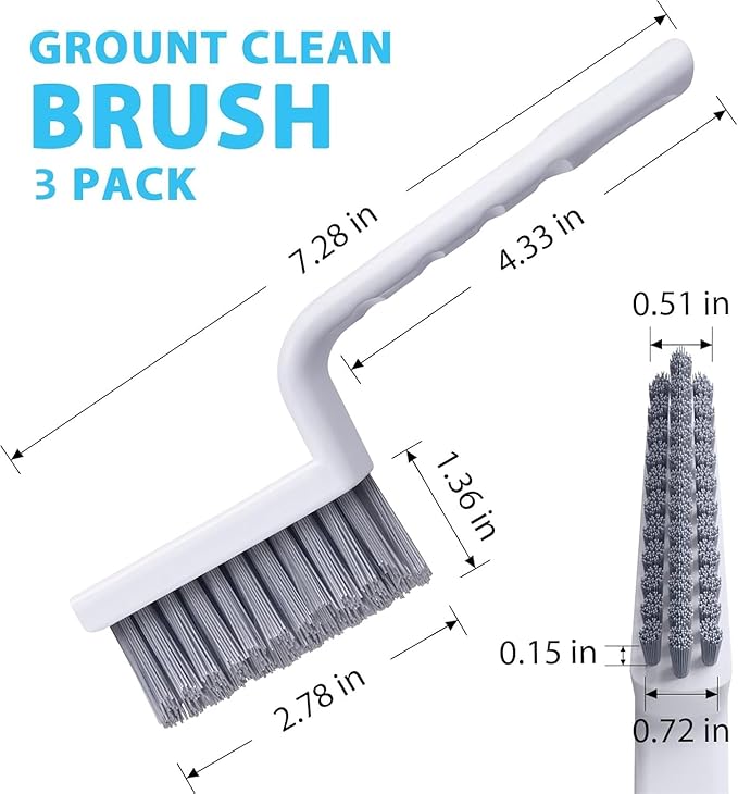 Grout Cleaner Brush,Hard Bristle Grout Cleaning Brushes Scrubber for Tile Floors Bathroom Shower, Black, 3 Pieces