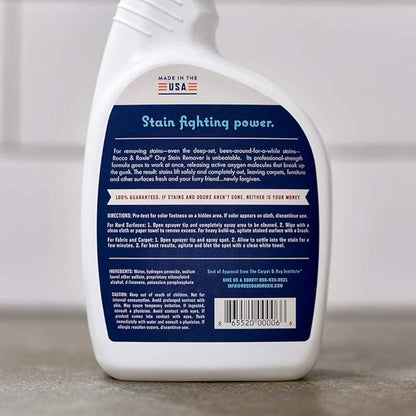 Rocco & Roxie Oxy Stain Remover - Oxygen Powered Carpet Cleaner Spray - Pet Stain Remover for Carpet, Spot Cleaner for Upholstery, Couch, Laundry, Rug, Clothes, Car Seat, Mattress, Sofa, and More