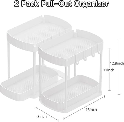 2 Pack Multi-Purpose Pull-Out Storage Organizers, Under Sink & Cabinet Storage, 12.8 Inch, White