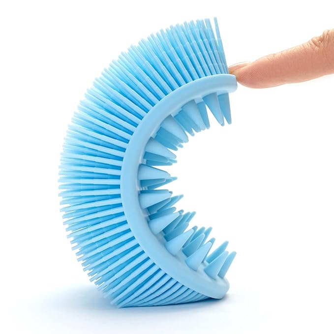 Premium Sensory Brush for Kids or Autism,Soft Silicone Body Scrubber,2 in 1 Sensory Room Occupational Therapy Sensory Brushes,Silicone Loofah,Pet Shower Brush Bath Brush Shampoo Brush(Spikes-Blue)