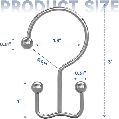 Titanker Shower Curtain Hooks Chrome, Minimalist Simple Double Glide Shower Curtain Rings, Rust Proof Metal Shower Hooks Rings for Bathroom Shower Rods Curtains, Set of 12 Hooks