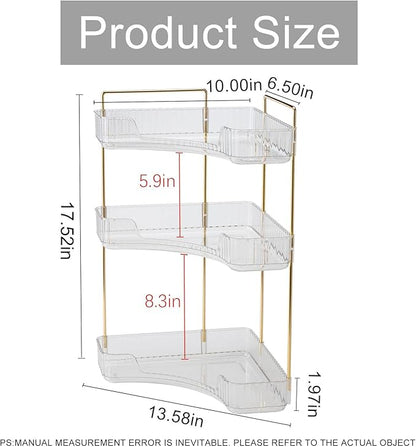 Corner Bathroom Countertop Organizer, Vanity Trays for Counter, Makeup Organizers, Perfume Tray, Kitchen Spice Rack, (Clear, 3 Tiers)