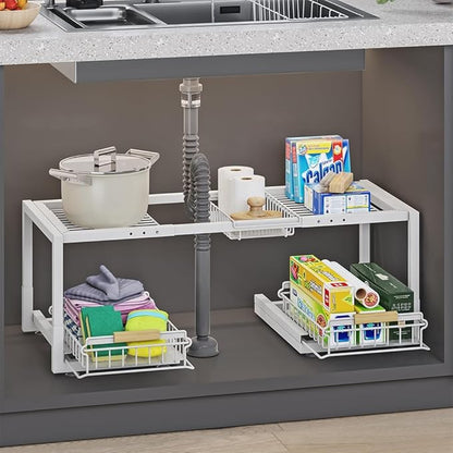 Under Sink Organizer,Pull Out Storage Organizer,2 Tier Sliding Sink Organizer Under Cabinet For Kitchen,Bathroom