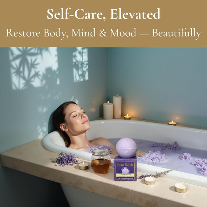 Mom Bomb Lavender Honey Bath Bomb (Shower Steamer) – Essential Oils, Clean Ingredients – Relaxing Aromatherapy Fizz, Skin-Softening – Made in USA - Gift for Women 7 Ounce