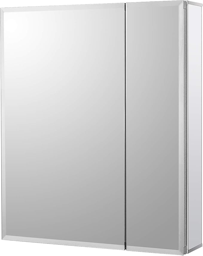 Fundin Bathroom Wall Mount Cabinet with Two Glass Shelves, 20 x 24 Inch Recess or Surface Mount Medicine Cabinet, Frameless Mirror Door Cabinet