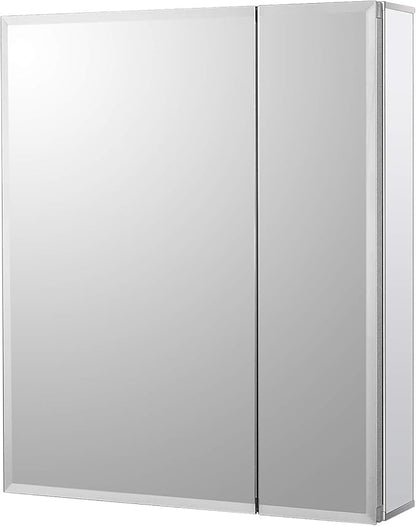 Fundin Bathroom Wall Mount Cabinet with Two Glass Shelves, 20 x 24 Inch Recess or Surface Mount Medicine Cabinet, Frameless Mirror Door Cabinet