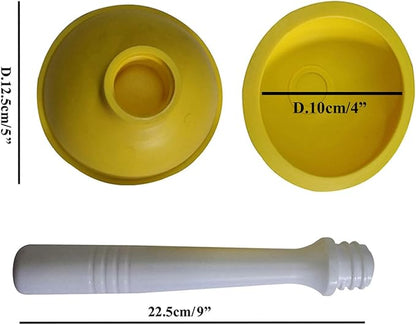 Coralpearl Drain Plunger, Small Hand Force Plumber Helper, Little 4 inch Cup Clog Remover, Tiny Rubber Unclogger in 9" Short Handle for Kitchen Sink, Bathroom Toilet, Shower Bath Tub (Green + Yellow)