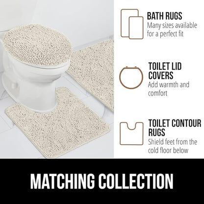 GORILLA GRIP Plush Absorbent Shaggy Chenille Bath Rug Mat for Oval Toilet Base with Rubber Backing, Machine Washable Rugs, Soft Microfiber Contour Mats for Toilets, Bathroom Decor, Ivory