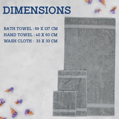 Casa Lino 100% Cotton Bath Towels Set of 4 (1 Bath Towel, 1 Hand Towel & 2 Wash Cloths) - Bathroom Towels and Washcloths Set - Complete Bathroom Set - Guest Room Essentials - (Silver Grey)