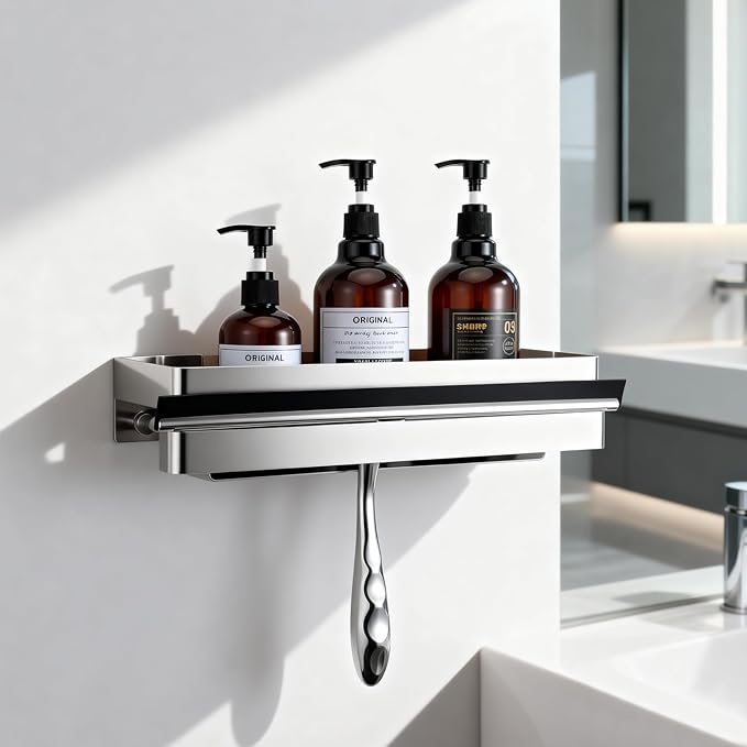 No Drilling Shower Caddy Adhesive Rustproof Bathroom Organizers and Storage Large丨Wall-Mounted Shelves丨Stainless Steel Adhesive Shower Rack for Bathroom Decor & Storage - Silver