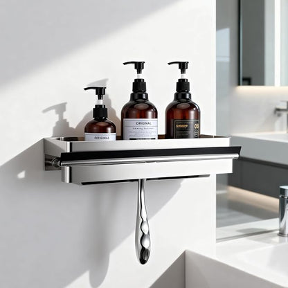 No Drilling Shower Caddy Adhesive Rustproof Bathroom Organizers and Storage Large丨Wall-Mounted Shelves丨Stainless Steel Adhesive Shower Rack for Bathroom Decor & Storage - Silver