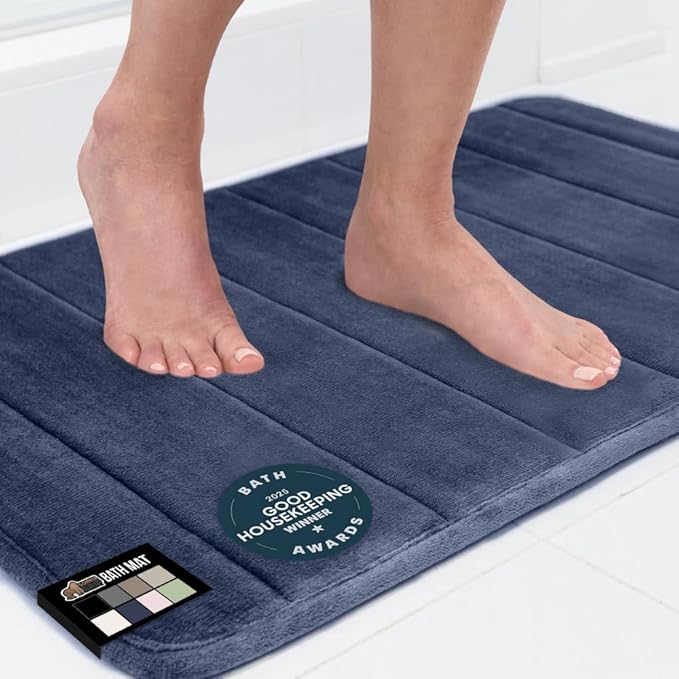 GORILLA GRIP Memory Foam Bath Mat, Soft Absorbent US Designed Bathroom Rug, Gripping Dots Machine Washable Bathmat, Cushioned Floor Mats, Shower Sink Rugs Room Décor Accessories, 60x24 Navy Blue