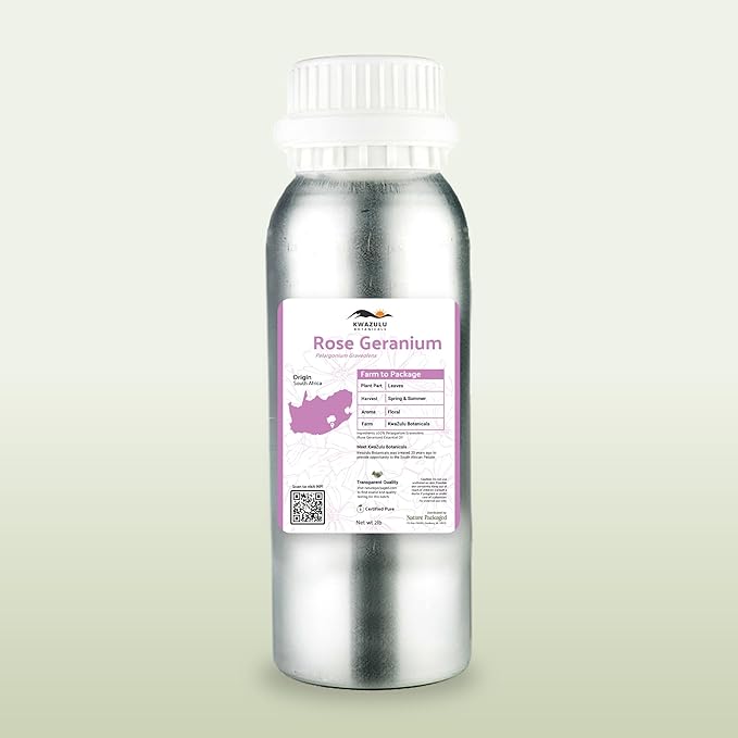 Rose Geranium Essential Oil - Direct from Kwazulu Botanicals in South Africa- Organic Essential Oils for Body, Diffusers, or Aromatherapy | Pure Therapeutic Grade (5ml)