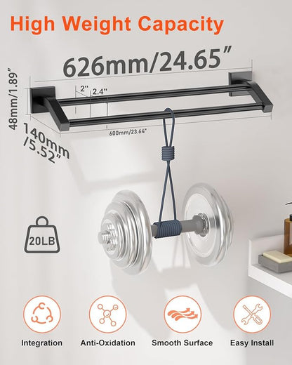 Alise Bath Double Towel Bars,Towel Holder Towel Racks for Bathroom Lavatory,24 Inch SUS304 Stainless Steel Towel Hanger Towel Rail Wall Mount,Matte Black
