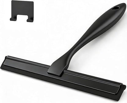 10-Inch All-Purpose Shower Squeegee for Shower Doors, Tile Shower Walls, Bathroom, Window, Glass and Car Windshield, Mirrors and Kitchen-Stainless Steel, Black