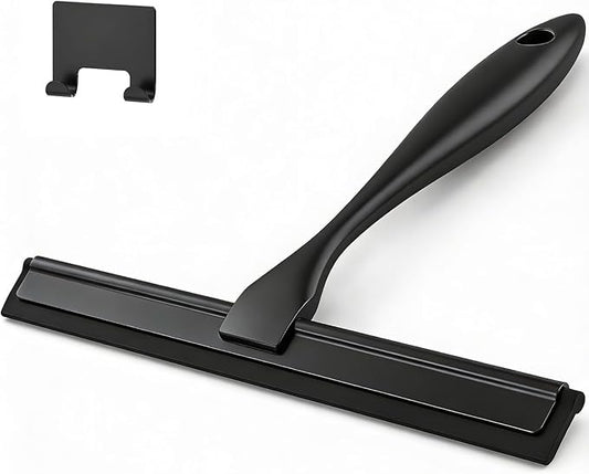 10-Inch All-Purpose Shower Squeegee for Shower Doors, Tile Shower Walls, Bathroom, Window, Glass and Car Windshield, Mirrors and Kitchen-Stainless Steel, Black