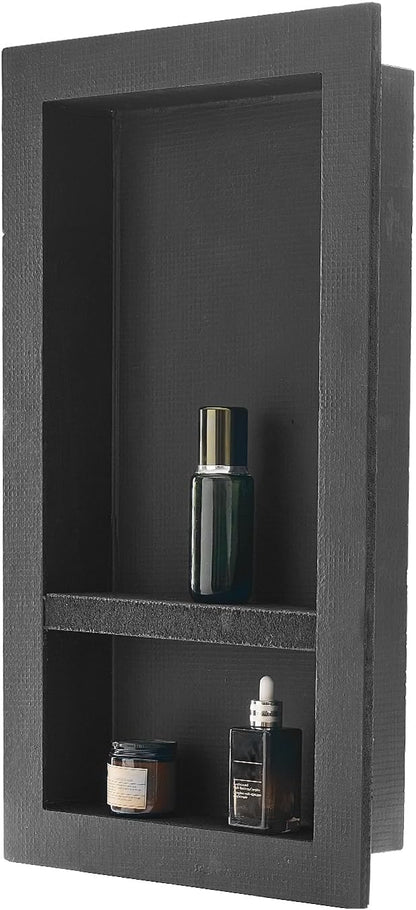 VEVOR Shower Niche, 16 x 28 x 4 inch Recessed Wall Niche with Movable Divider Shelf, Modern Soap & Shampoo Storage Organizer, Square Corners, Sealed Waterproof Design, Black for Bathroom Shower
